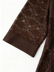 Lacomfia Plus Size Women's Lace Patchwork Casual Elegant Commute Travel Office Party Blazer Brown Summer - Coffee Brown - View 5