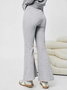 SHEIN EZwear 女款休閒舒適淺灰色鬆緊腰長褲，秋冬款 - 淺灰色 - 查看 2