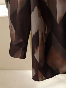 Lacomfia Women's Minimalist Casual Geometric Pattern Fashion Loose Plus Size Shirt With Versatile Wide Leg Pants - Coffee Brown - View 4
