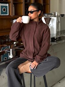 Muchica Women's Autumn/Winter New Brown Fleece Waist-Cinching Casual Jacket - Brown - View 6