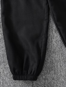 SHEIN 2件組男童青少年秋冬休閒拼接色連帽長袖開襟外套與鬆緊腰長褲套裝，男孩套裝 - 彩色 - 查看 4