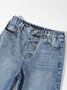Tween Girl Y2K Vintage Washed High Waist Cat Whisker Loose Wide Leg Denim Jeans, Autumn/Winter Back To School Street Style - Medium Wash - View 4