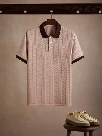 Core Aspect Męska vintage dzianinowa koszulka polo z krótkim rękawem w pionowe paski, casualowa góra z kołnierzem, luźny vintage krój, streetwear, plażowa, codzienna, uniwersalna odzież męska
