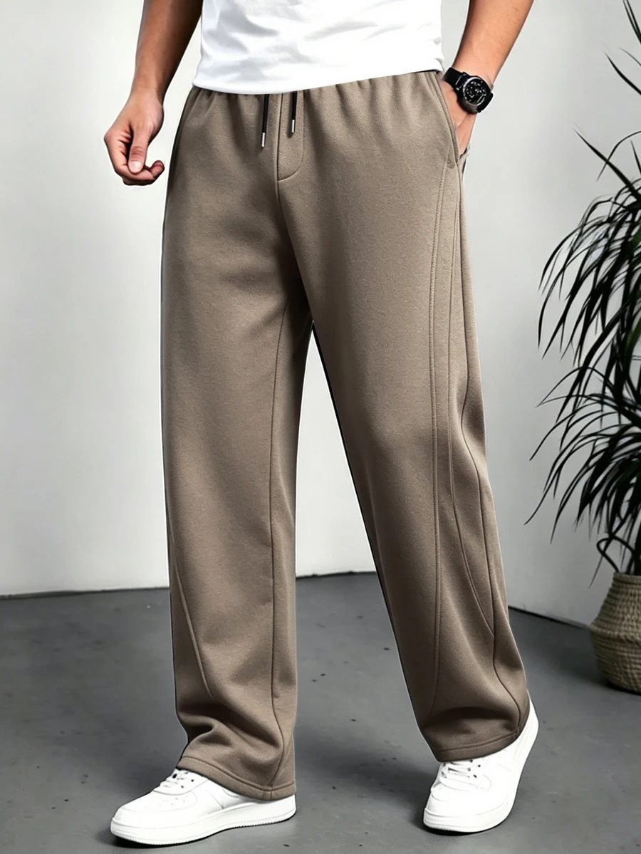 HUEFORM Men's Black Drawstring Elastic Waist Casual Sweatpants With Slanted Pockets - Khaki - View 1