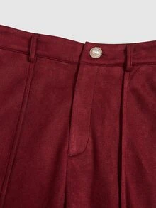 Elenzga Angola Red Autumn/Winter Women's High-Waisted Wide-Leg Suit Pants With Drape, Center Seam Design, Slimming Straight Leg Casual Trousers - Burgundy - View 3