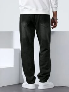 Manfinity Homme Men's Plus Size Washed Black Denim Straight Leg Jeans - Black - View 2