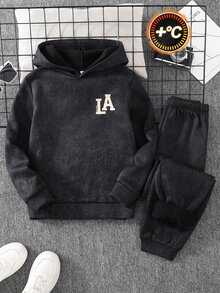 2pcs Kids Tween Boy Letter Print Knit Pullover Sweatshirt Long Sleeve Pullover Sweatshirt & Pants Set, Grey Pullover Sweatshirt Set, Sports Outfit, Boys Set - Grey - View 2