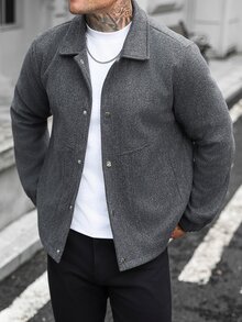 Manfinity CasualCool 男士純色休閒大衣，口袋設計，適合日常通勤穿著，也是送給男友和丈夫的理想禮物 - 灰色 - 查看 3