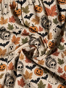 Elaquor Plus Size Autumn/Winter Full Print Ruffle Hem Dress Halloween - Multicolor - View 8