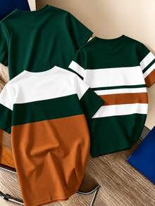 青少年男孩 3件組 數位條紋口袋圖案短袖T恤，春夏休閒可愛街頭風戶外運動高中派對白色 - 白色 - 查看 2
