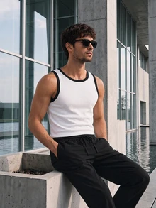 TekDrob Double Anti-Odor Heavy Viscose Slim Tank Top With Contrast Detail - White - View 7