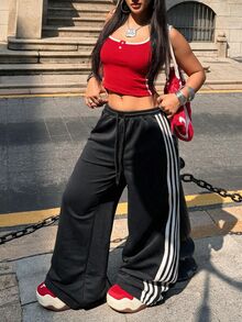 Coolane Summer Sport Casual Logo Pattern Baggy Sweatpants - Black - View 2
