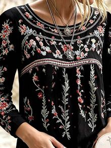 Bytebia Bytebia Plus Size Women's Casual Vacation Round Neck Long Sleeve Printed T-Shirt Fall - White - View 3