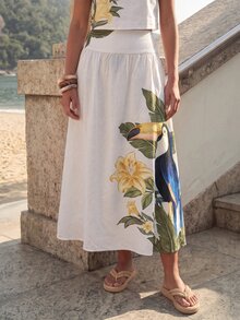 CAJUNI Elegant Skirt And Tank Top Set With Tropical Toucan And Floral Print - Multicolor - View 6