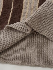Sweetra Vintage Maillard Striped Off-Shoulder Lazy Women's Sweater - Multicolor - View 4