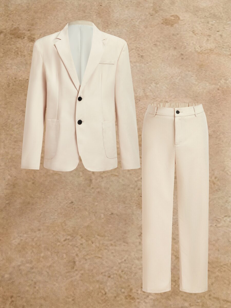 EASEVO Men's Plus Size Loose Woven Long Sleeve Suit Jacket And Pants Set - Apricot - View 1