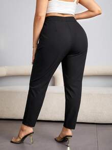 Shapeblank Plus Size Women Solid Color Casual Versatile Everyday Travel Long Pants - Black - View 2