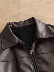 HIMLAND Men's Casual Woven PU Leather Lapel Jacket Suitable For Daily Wear - Rust Brown - View 3