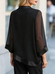 EMERY ROSE Women's Plus Size V-Neck Simple Elegant Blouse Suitable For Dating, Vacation, Party, Daily Wear, Gathering, Outdoor Activities - Black - View 2