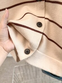 GlowEve CURVE Plus Size Women Colorblock Long Sleeve Cardigan Knit Sweater, Striped Fashion Casual Versatile Suitable For Autumn/Winter Wear Fall - Apricot - View 9
