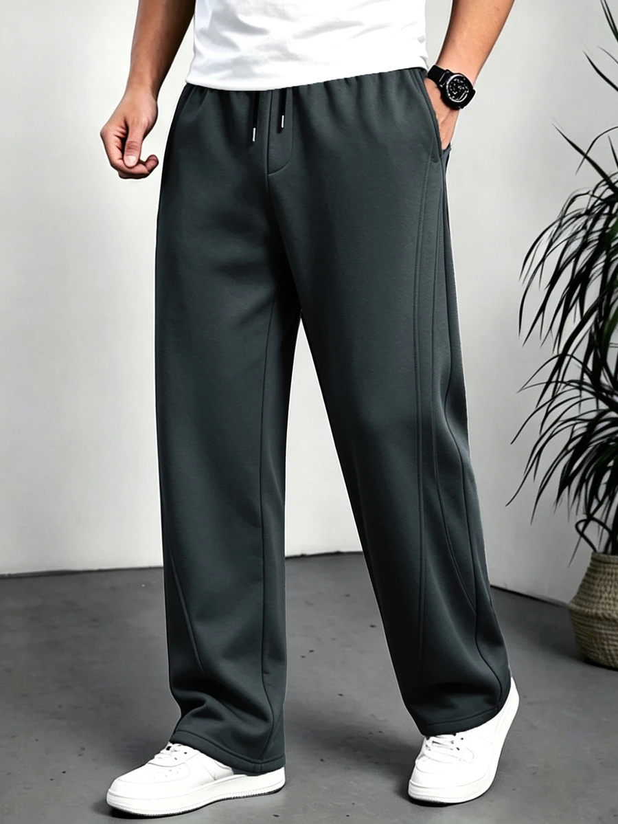 HUEFORM Men's Black Drawstring Elastic Waist Casual Slanted Pocket Sweatpants - Dark Grey - View 1