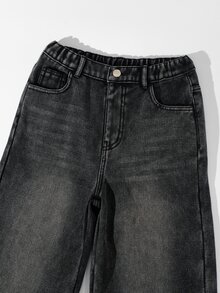 Girls' Casual Basic Comfortable Elegant Fresh Wide Leg Loose Hem Academy Style Pure White Denim Jeans - Black - View 4