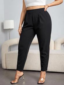 Shapeblank Plus Size Women Solid Color Casual Versatile Everyday Travel Long Pants - Black - View 5