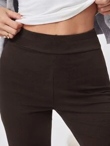 SHEIN EZwear 女款休閒極簡純色高腰喇叭褲 - 棕色 - 查看 5