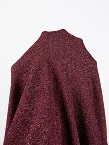 SHEIN Women Glitter Wrap V‑Neck Knit Sweater, Long Sleeve Drop Shoulder Cropped Knitted Pullover For Party - Burgundy - View 5