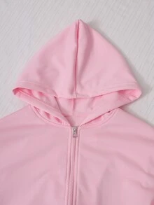 SHEIN 3件組女孩青少年套裝 白色連帽長袖拉鍊運動衫、休閒背心與鬆緊腰直筒長褲，3件式休閒穿搭，適合日常穿著，秋季 - 彩色 - 查看 4