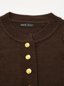 Sweetra Women's Front Button & Wrist Cuff Cardigan - Brown - View 5