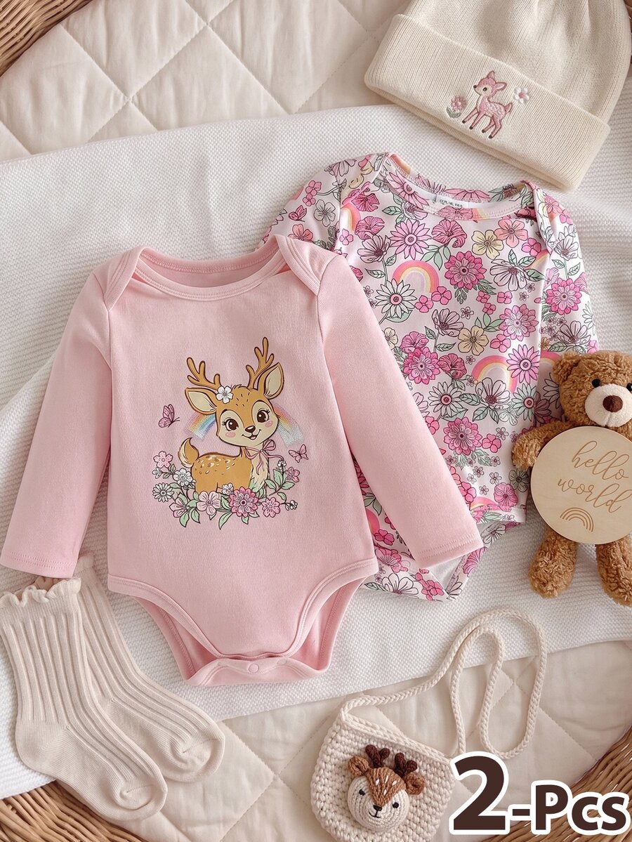 SHEIN 2PCS Baby Girls Bodysuits - Multicolor - View 1