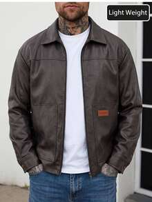 HIMLAND Men's Casual Woven PU Leather Lapel Jacket Suitable For Daily Wear - Rust Brown - View 7