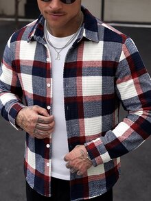 Manfinity CasualCool 男士燈芯絨格紋長袖厚款翻領襯衫 - 彩色 - 查看 1