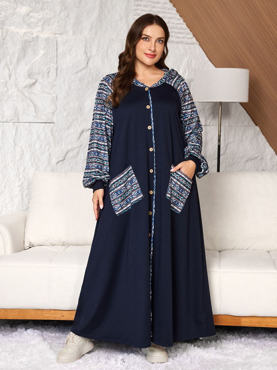 Lacomfia سويت شيرت طويل مقاس كبير بقلنسوة وأكمام طويلة فضفاض كاجوال يومي بتصميم بسيط مع جيب ونقشة زهور عشوائية - الأسود - مشاهدة 1