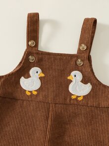 中性新生兒嬰兒男/女童、幼兒秋冬可愛鴨子圖案燈芯絨吊帶褲/連身褲，嬰兒冬季連身褲/吊帶褲，聖誕節 - 棕色 - 查看 8