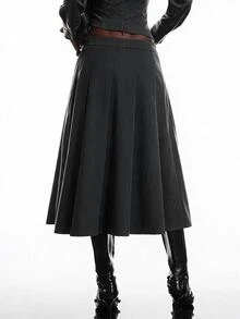 LYSMO Women's Casual Comfortable Black Autumn/Winter Skirt - Black - View 2