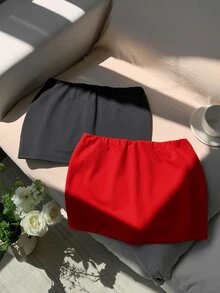 SHEIN EZwear 2件組女款純色休閒百搭裙褲 - 彩色 - 查看 5