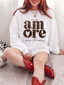 Women's Letter Print Long Sleeve Sweatshirt - White - View 5