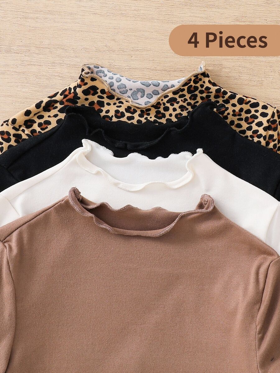 SHEIN 4件組女嬰長袖休閒上衣,附荷葉邊飾邊 - 彩色 - 查看 1