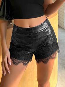 Siren Gaze Women's Fashion Sexy Lace Patchwork Shorts - Black - View 8