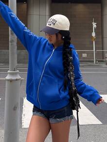 Muchica 女款休閒舒適字母印花運動衫 - 寶藍色 - 查看 5