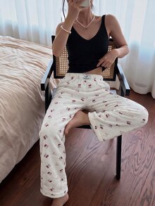 Napfluff Women's Flannel Pajama Pants With Waistband Bow Decor, Cherry & Bow Print - Multicolor - View 4