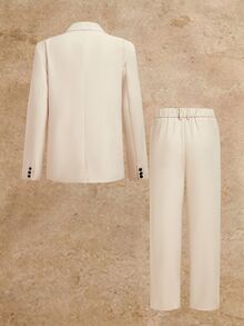 EASEVO Men's Plus Size Loose Woven Long Sleeve Suit Jacket And Pants Set - Apricot - View 2