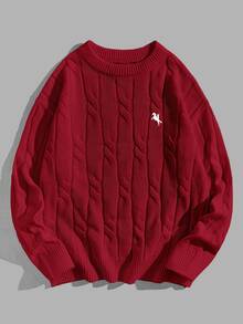 EASEVO Men's Plus Size Crew Neck Red Horse Riding Graphic Long Sleeve Loose Fit Sweater - Red - View 1