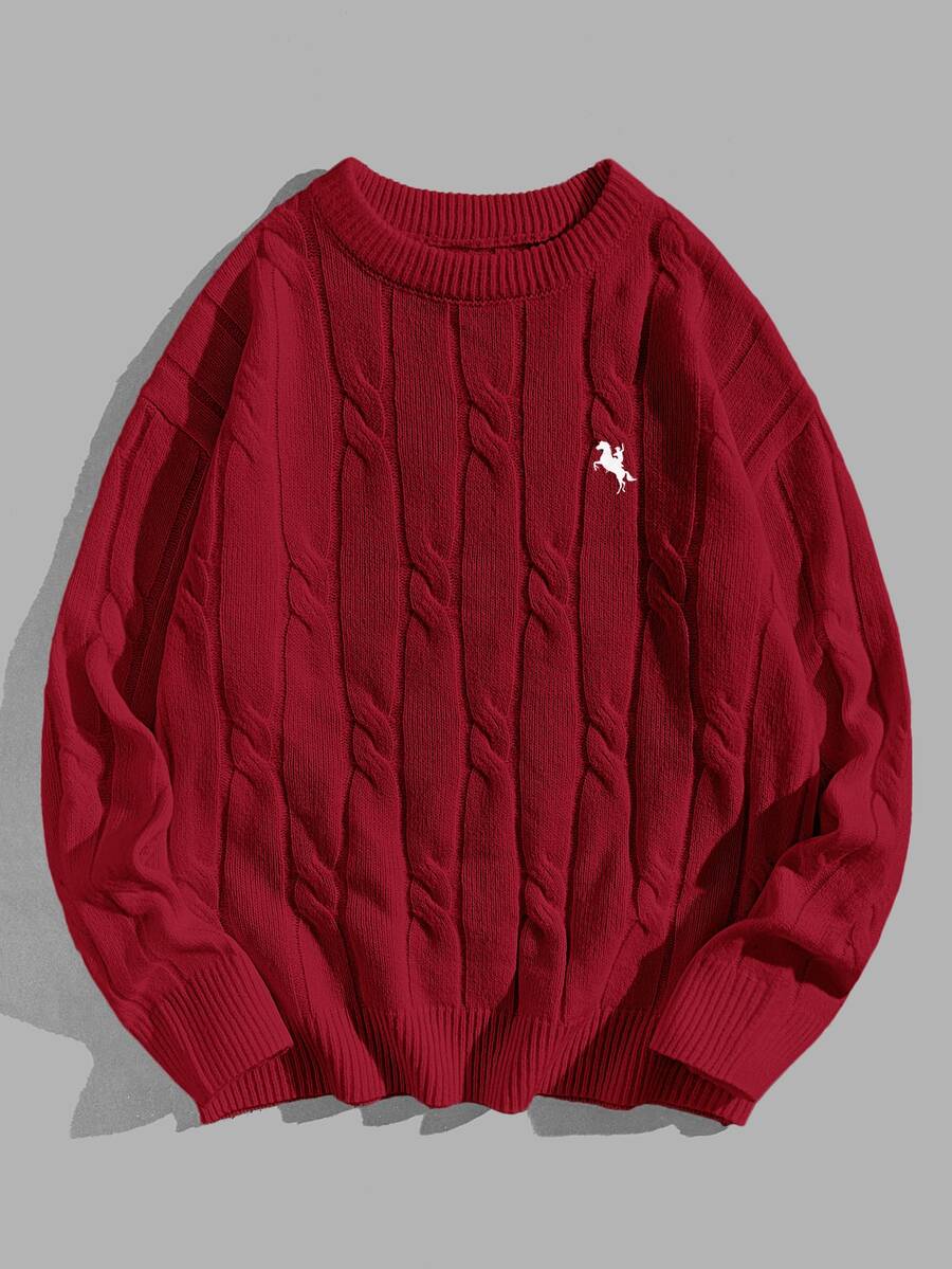 EASEVO Men's Plus Size Crew Neck Red Horse Riding Graphic Long Sleeve Loose Fit Sweater - Red - View 1