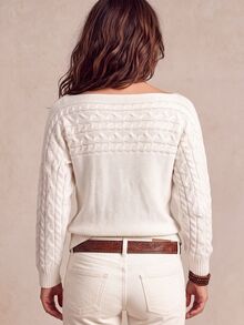 SHEIN LUNE Women's Soft Twisted Cable Long Sleeve Sweater For Vacation - White - View 2