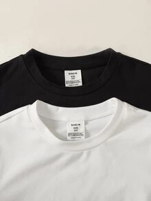 SHEIN 青少年女孩 2 件套，圓領套頭長袖修身上衣與長褲，黑白配色 - 彩色 - 查看 4