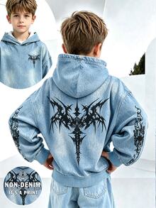 Tween Boy Hooded Printed Long Sleeve Sweatshirt - Multicolor - View 1