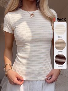 CovetEZ Women's Multi-Color Brown & Apricot Casual Long Sleeve T-Shirt, Autumn/Winter - Multicolor - View 2